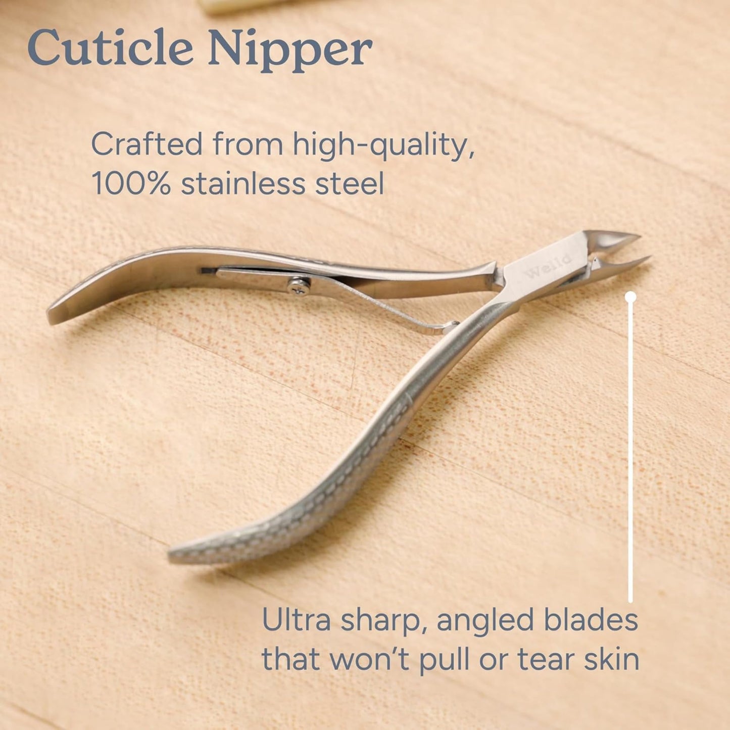 Welld Cuticle Nipper, Professional Trim Cuticles and Hangnails, Easy to Control for Precision Grooming, Ultra Sharp, Angled Stainless Steel Blades, Wide Opening, Manicure & Pedicure Tool, 1 Count