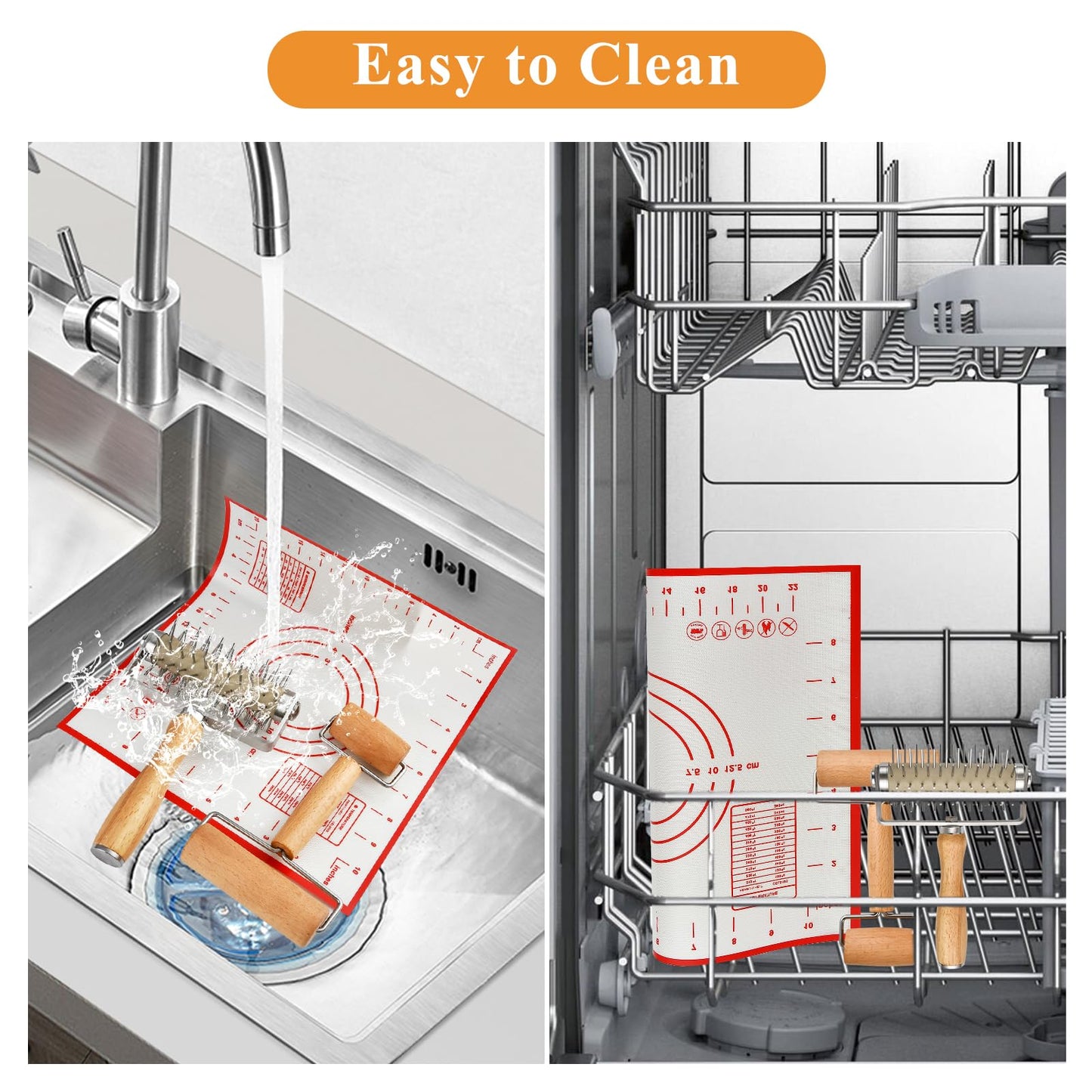 Elesunory 3pcs Pizza Tool Set, Include Pizza Docker, Pizza Dough Roller and Silicone Baking Mat, Dough Docker, Non Slip Baking Mat, Wooden Rolling Pin for Pizza, Cookie, Pie, Pastry, Bread
