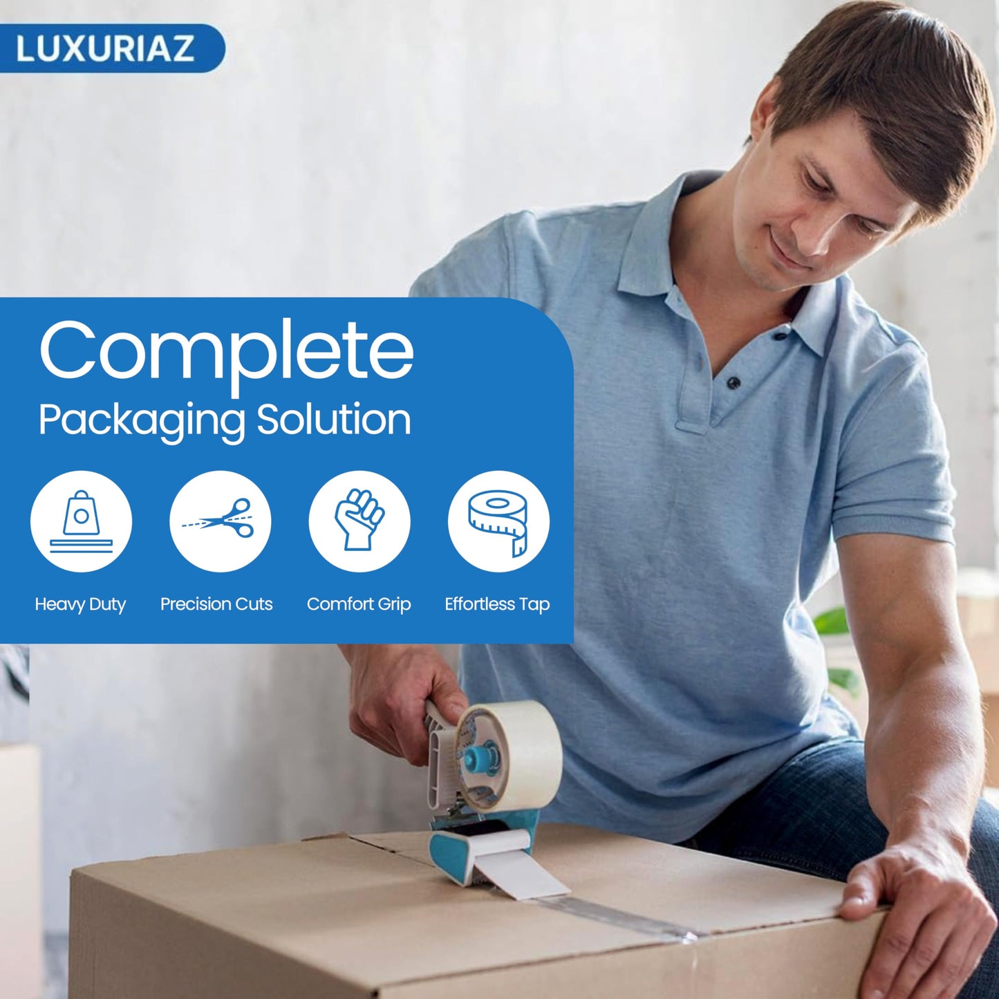 Luxuriaz Heavy Duty Packing Tape with Dispenser - 1.88 Inch x 65 Yards, 6-Pack Clear Packaging Tapes, Durable Tape Dispenser for Secure Sealing, Ideal for Moving and Shipping