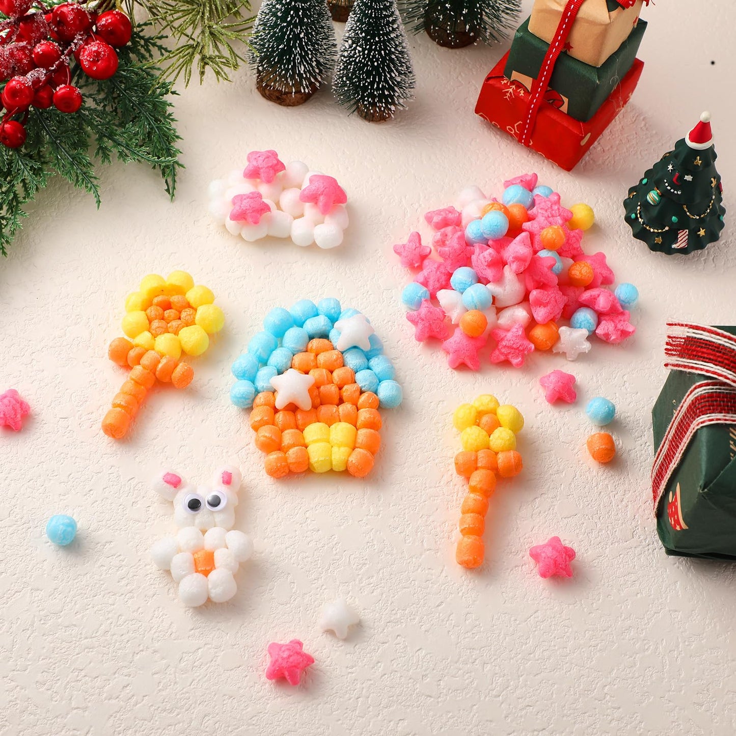 Junkin 1400 Pcs Magic Noodles Foam Crafts Puffs Corn Craft Arts Kit Bulk Stem Building Blocks Model for DIY Supplies