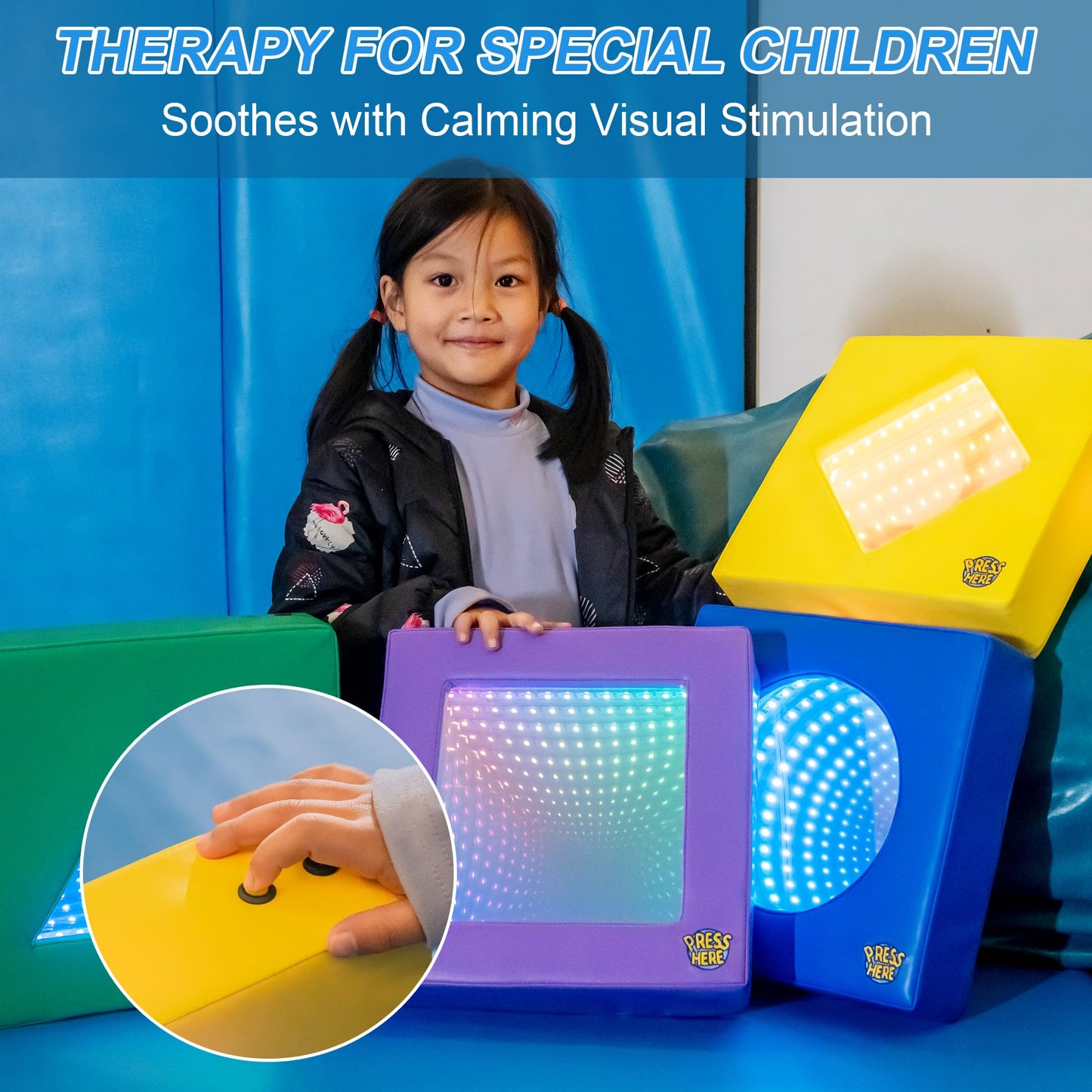 Sensolio Soft Padded Sensory Infinity Mirror Set 4-in-1 – Interactive Rhombus, Triangle, Square & Round Mirrors with Multiple Lighting Modes for Sensory Rooms and Therapy Rooms