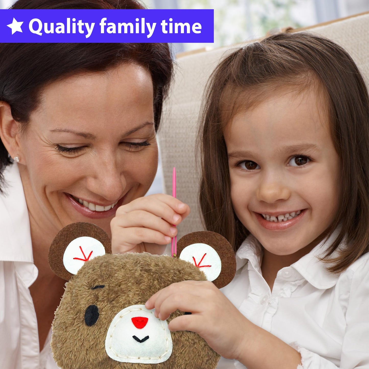 KRAFUN My First Sewing Kit for Kids Ages 6-10 Beginners | Learn to Sew Bear Stuffed Animal | Premium Thick Felt | Craft Gift for Girls & Boys