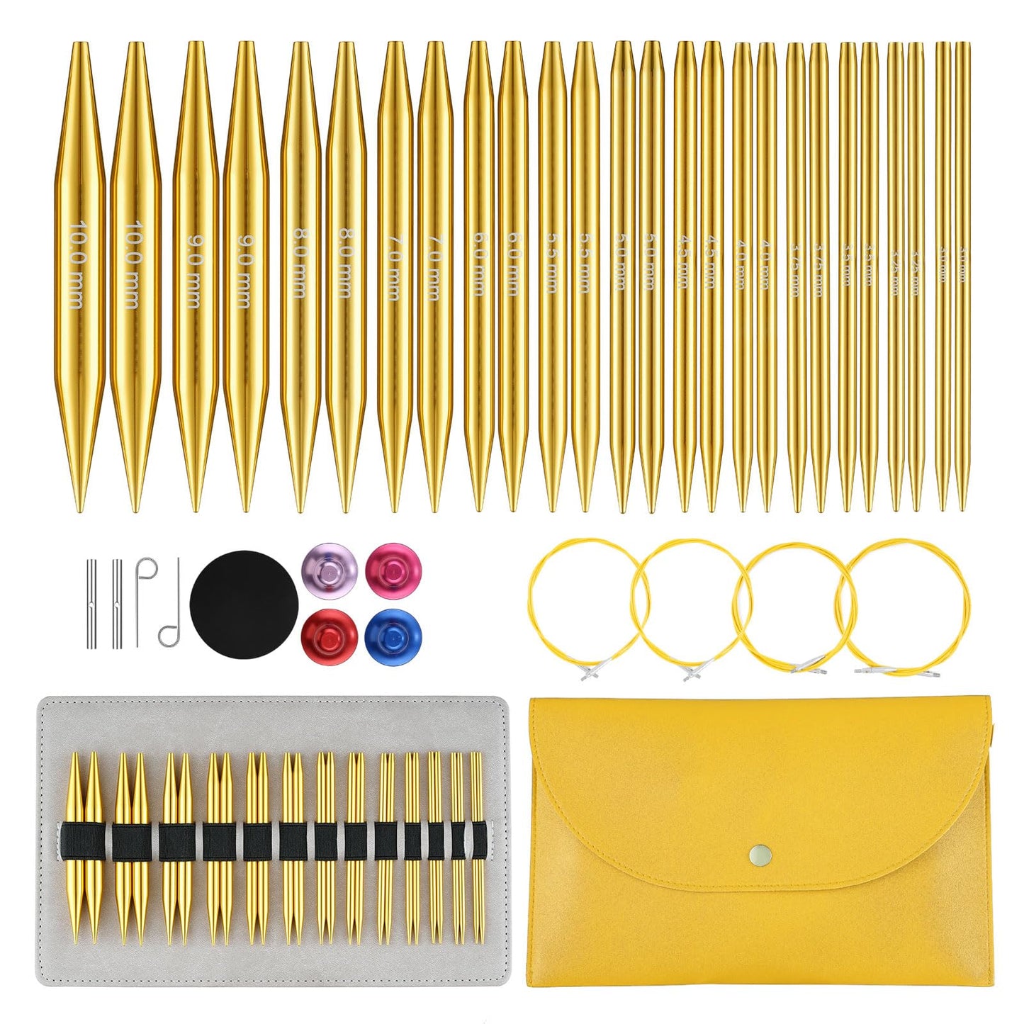 Stithoo Interchangeable Circular Knitting Needles Set, 13 Pairs (3mm-10mm) US 2.5-15 with 16, 24, 32, 40 Inch Cables, Accessories and Case for Knitting Hats, Sweaters, Shawls, Blankets