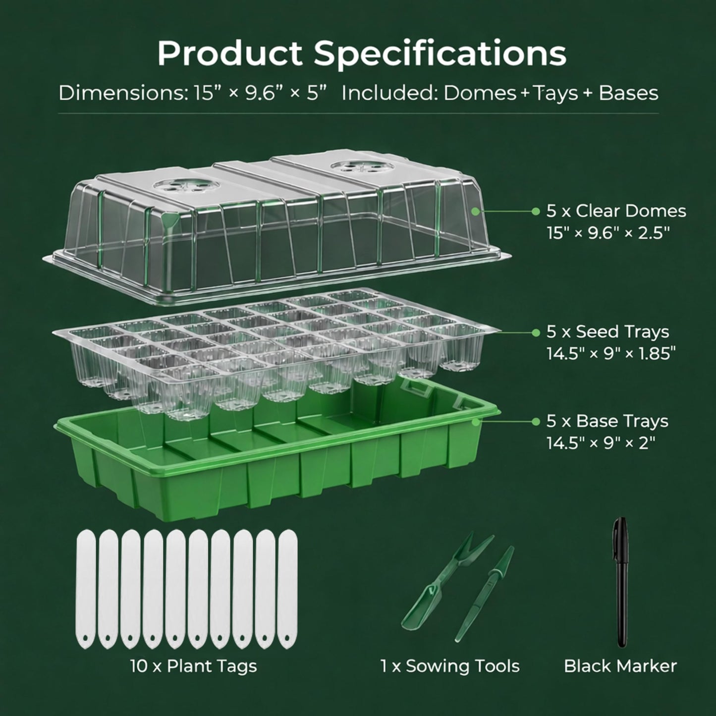 Gardzen 5 Pack BPA Free Seed Starter Tray Kit, 40 Cell Reusable Seedling Trays with Humidity Vented Domes and Base