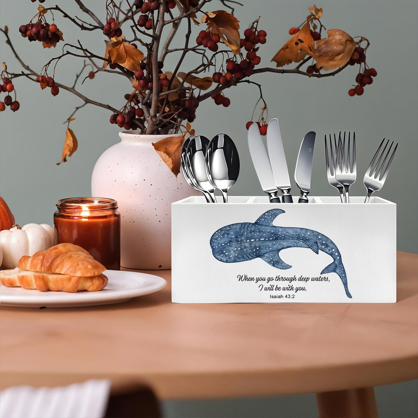Exqcom Whale Shark Bible Verses Pen Pencil Holder, Inspirational Christian Desk Decor, When You Go Through Deep Waters Scripture Pencil Pen Holder Organizer for Home Office Desk Accessories