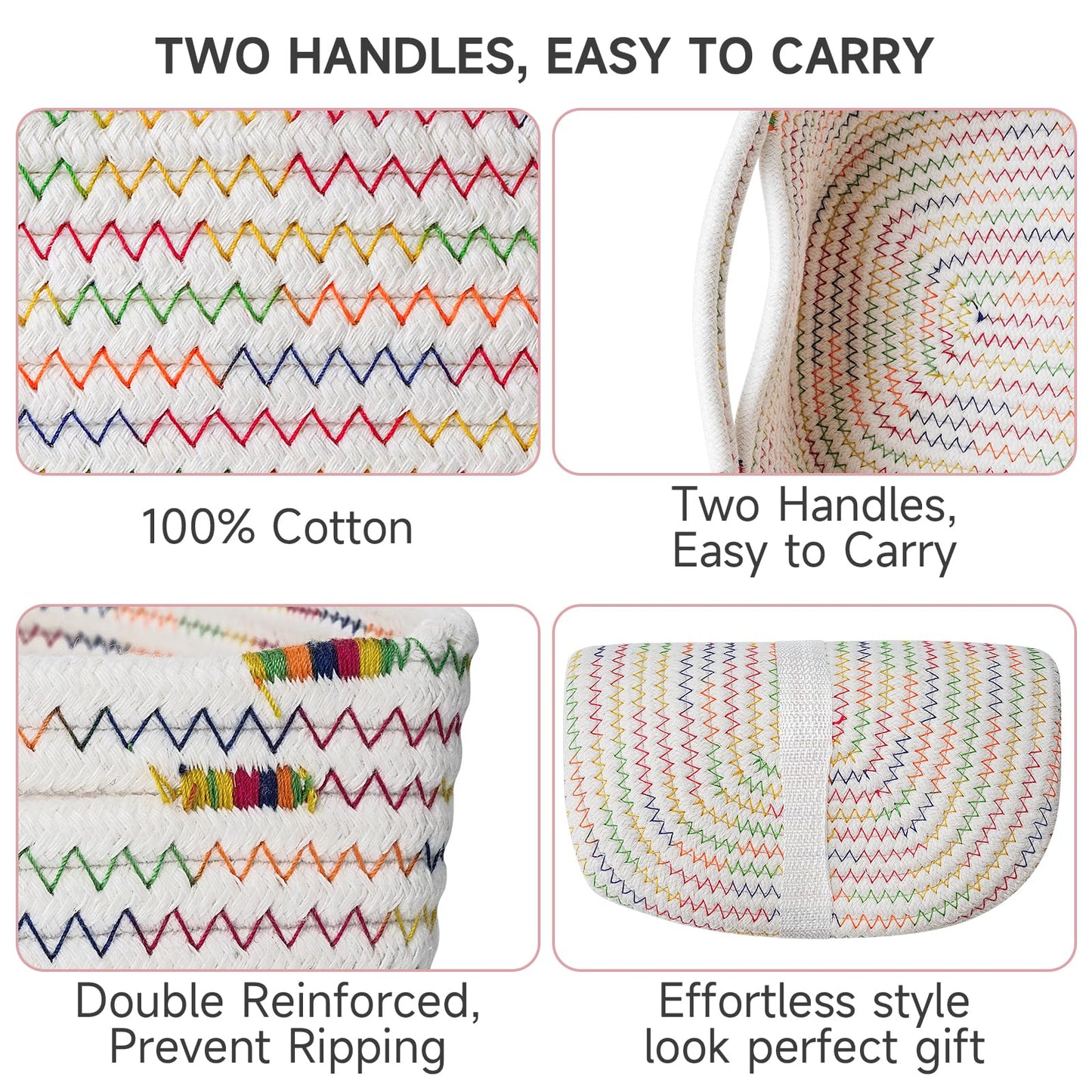 Maxuni 3-Pcs Shelf Baskets for Organizing, Closet Organizer Bins, Small Woven Baskets, Rope Toy Basket, Storage Basket for Shelves, Cube Decorative Box, 11.8×7.8×5.1”, Rainbow