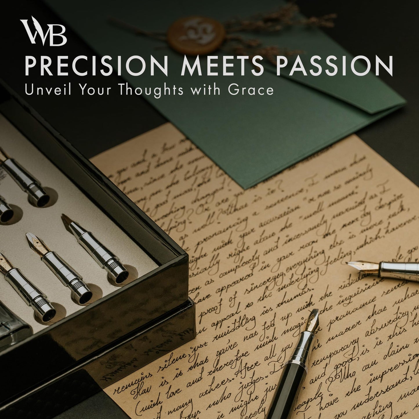 Wordsworth & Black Calligraphy Pen Gift Set, Includes Bottle, 6 Cartridges, Refill Converter, 6 Replacement Nibs, Premium Package, Journaling, Smooth Writing Pens [Black Gold]