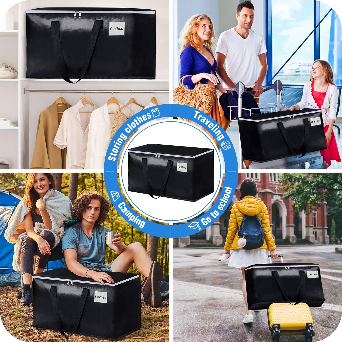 BlissTotes Moving Bags, Heavy Duty Moving Boxes with Zippers Top and Sturdy Handles, Storage Bags for Space Saving and Packing, Collapsible Moving Supplies, Storage Totes (76L, 8-Pack, Black)