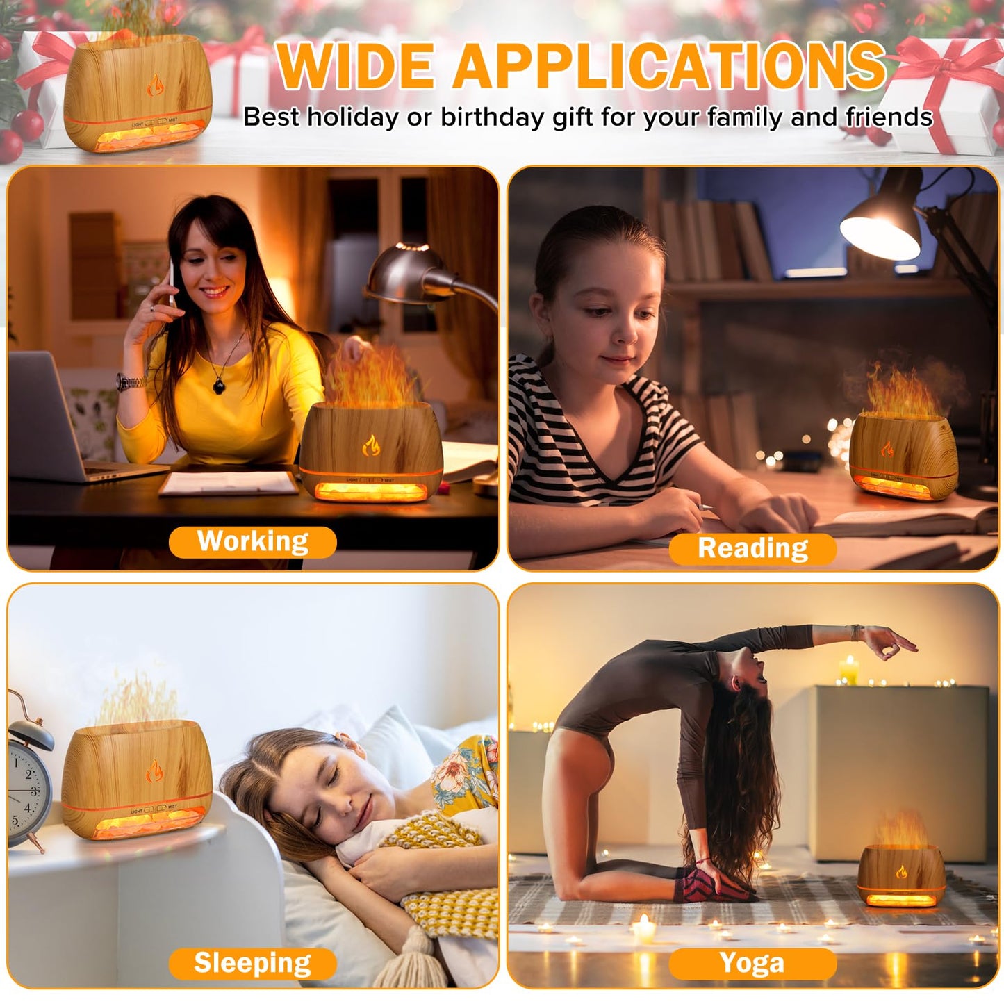 3-in-1 Ultrasonic Essential Oil Diffuser & Himalayan Salt Lamp Diffuser & 7 Colors Changing Oil Diffuser,100% Pure Himalayan Pink Salt Rock, Waterless Auto off-200ml (Wooden Grain)