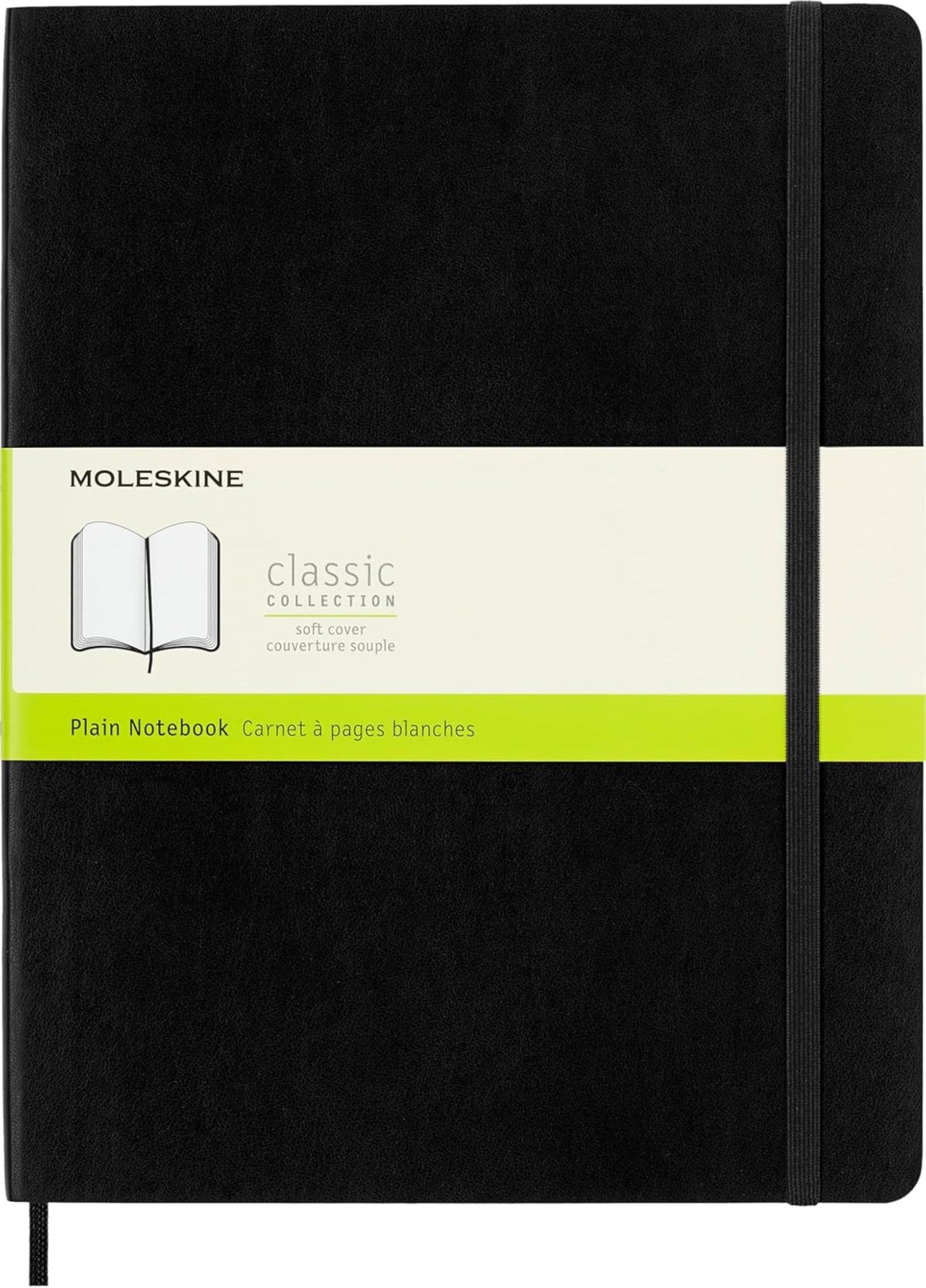 Moleskine Classic Notebook, Soft Cover, XL (7.5" x 9.5") Plain/Blank, Black, 192 Pages