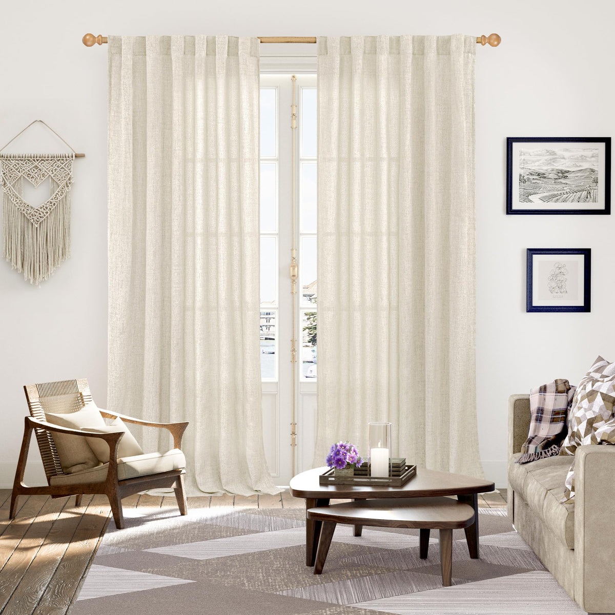 Extra Long Linen Curtains 108 Inch Length for Living Room (2 Count)