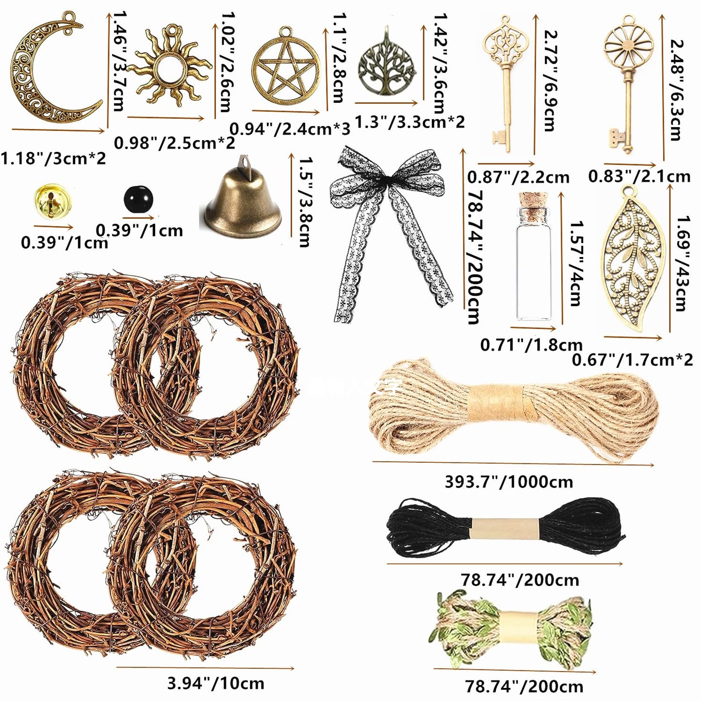 69 Pcs Witch Bells DIY Kit Decor Door Knob Hanging Witchcraft Protection Witchy Wind Chimes Wreath Decorations