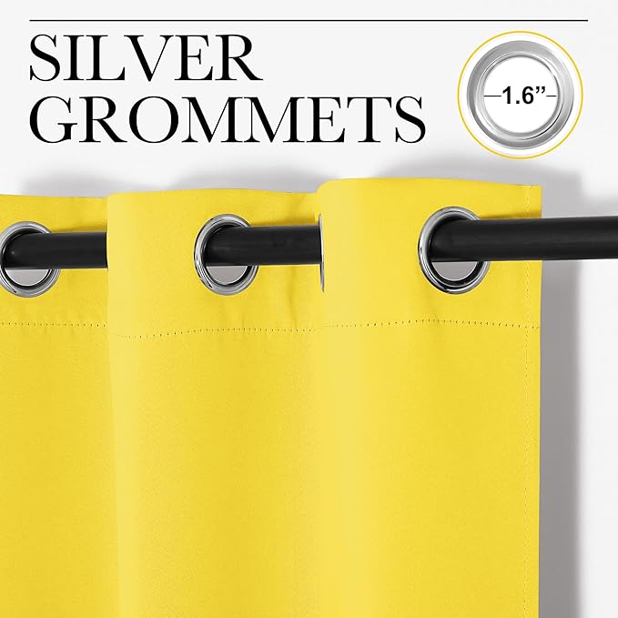 NICETOWN Bedroom Curtain Panels Draperies, Thermal Insulated Solid Grommet Curtains/Drapes (Bright Yellow, 1 Pair, 34 by 72-inch)