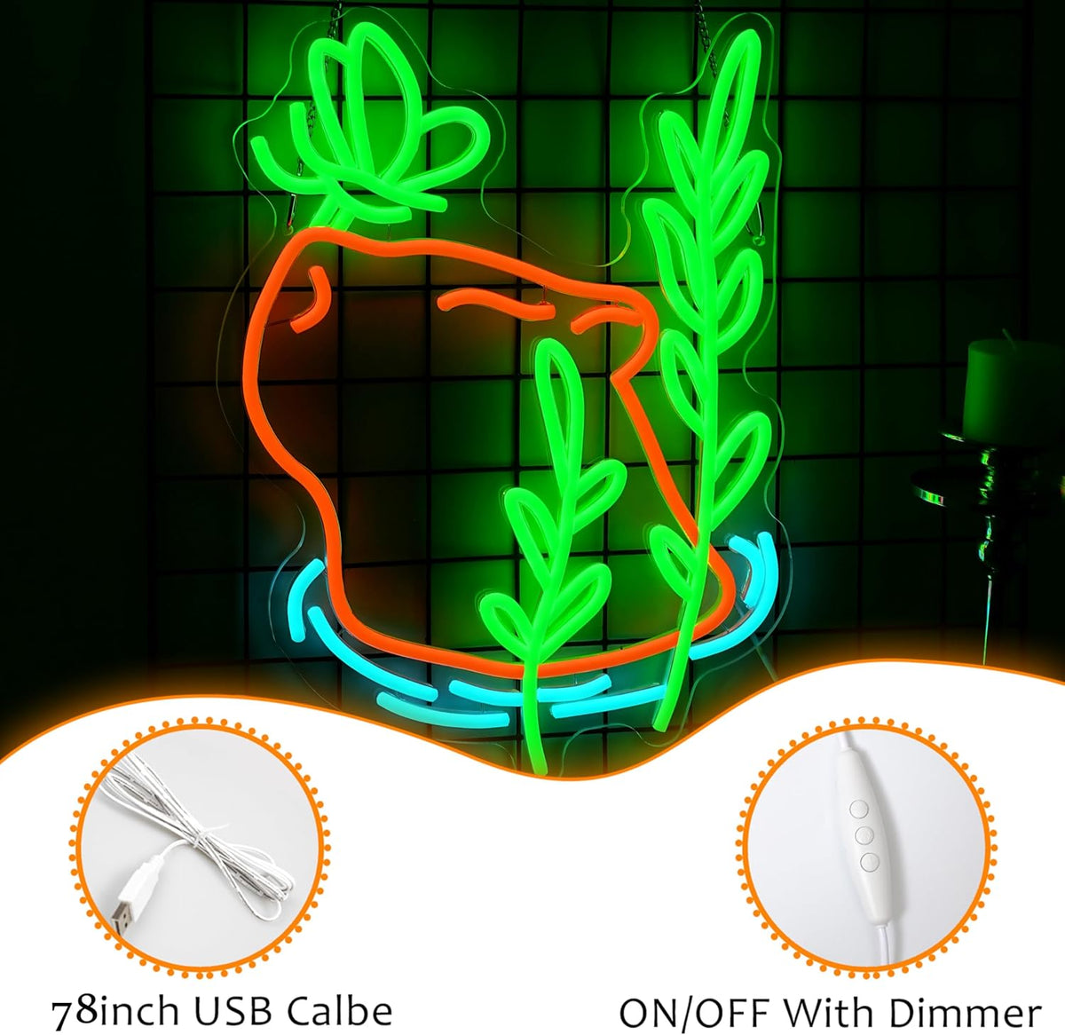 LISIGNVE Capybara Swim Neon Sign Butterfly Led Sign Dimmable Switch Cartoon Animal Neon Light Sign for Children’s Room Cute Capybara Neon Light for Bedroom Pet Shop Water Park Wall Decor