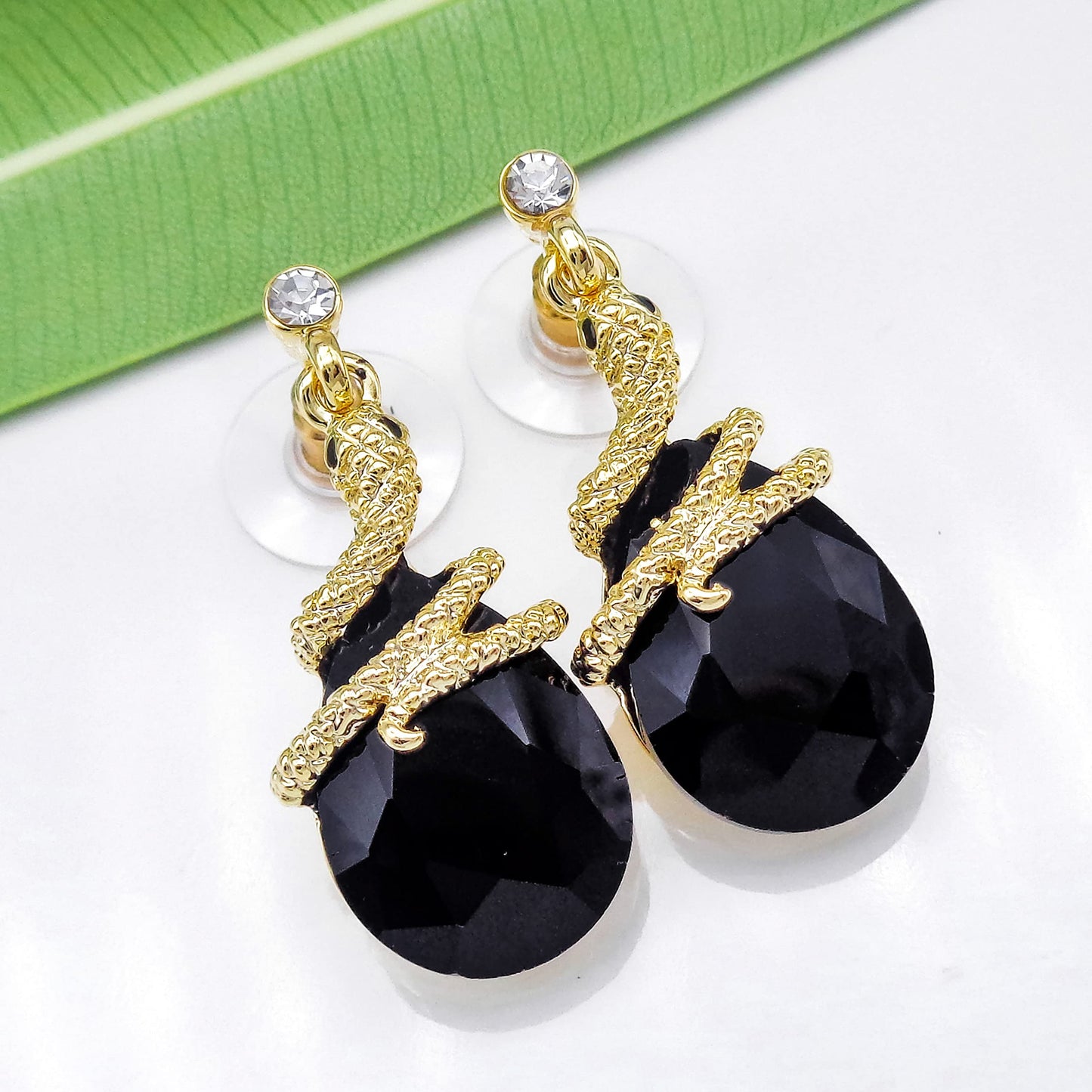 Navachi 18k Gold Plated White Crystal Curly Snake Black Zircon Drop Dangle Az1357 Stud Earrings