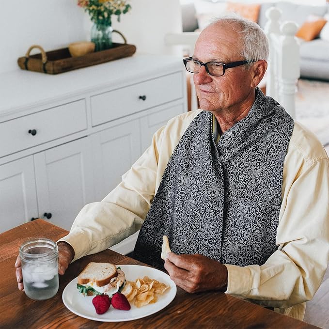 Reversible Adult Bibs for Women & Men - Adult Bib Scarf for Elderly - Dining Clothing Protectors - Washable Dining Scarf for Senior Citizens
