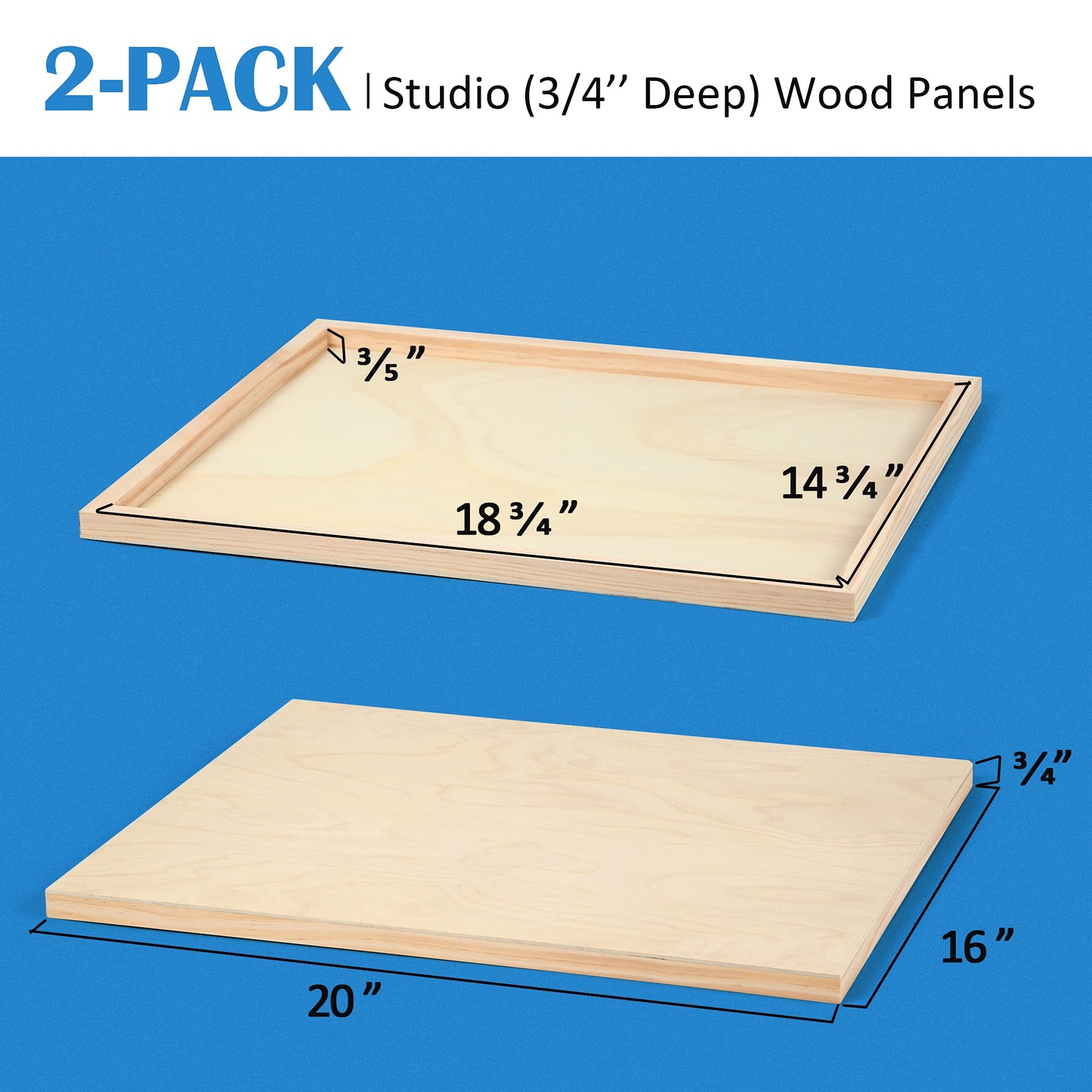 Unfinished Birch Wood Canvas Panels Kit, Falling in Art 2 Pack of 16x20’’ Studio 3/4’’ Deep Cradle Boards for Pouring Art, Crafts, Painting, and More