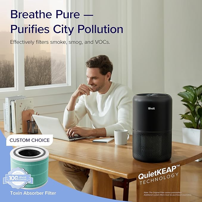 LEVOIT Air Purifier for Home Allergies Pet Hair in Bedroom, Covers Up to 1074 ft² by 56W High Torque Motor, AHAM VERIFIDE, 3-in-1 Filter with HEPA Sleep Mode, Remove Dust Smoke Odor, Core300-P, Black