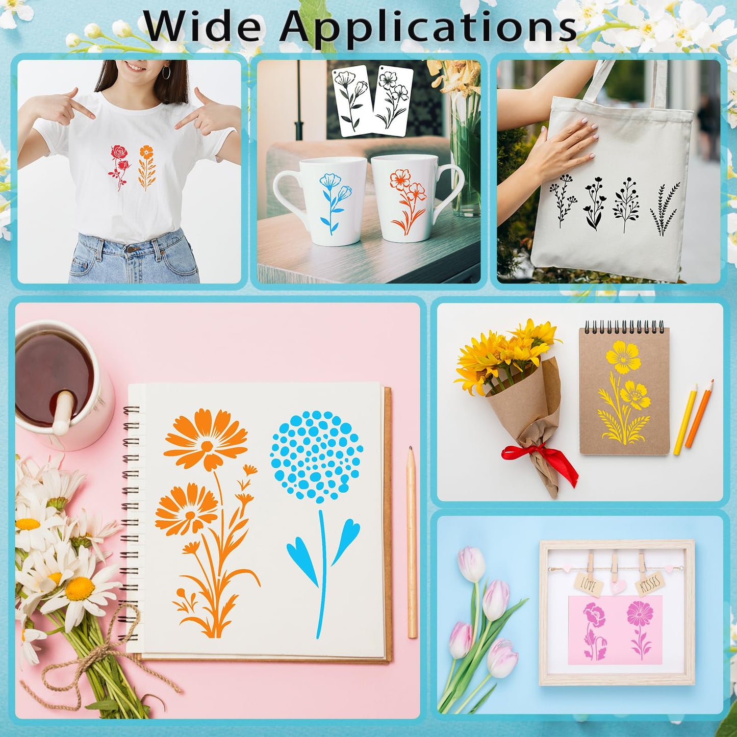 DZXCYZ 32 Pcs Wildflower Stencils for Painting on Wood, Reusable Flower Leaf Stencils Plastic DIY Craft Drawing Templates Set for Wall Paper Canvas Home Decor