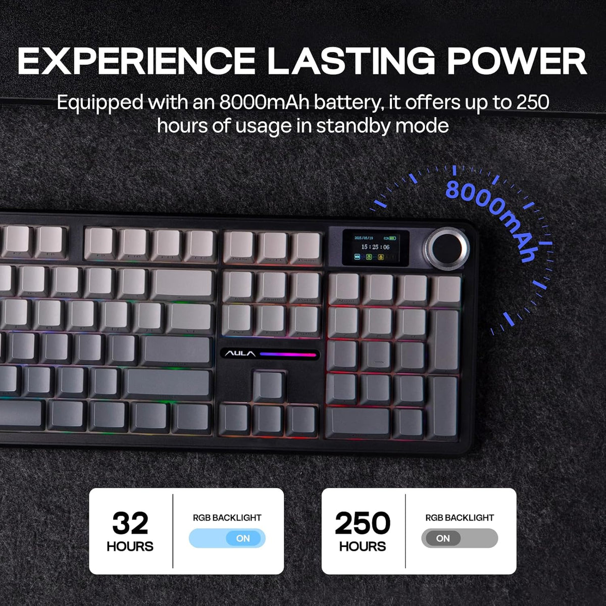 EPOMAKER X Aula F108 PRO Wireless Gaming Keyboard with Screen, 8000mAh Battery, 104 Hot-Swappable and Programmable Keys and Knob, RGB Backlight, for Mac/PC/Android (Black Gradient)