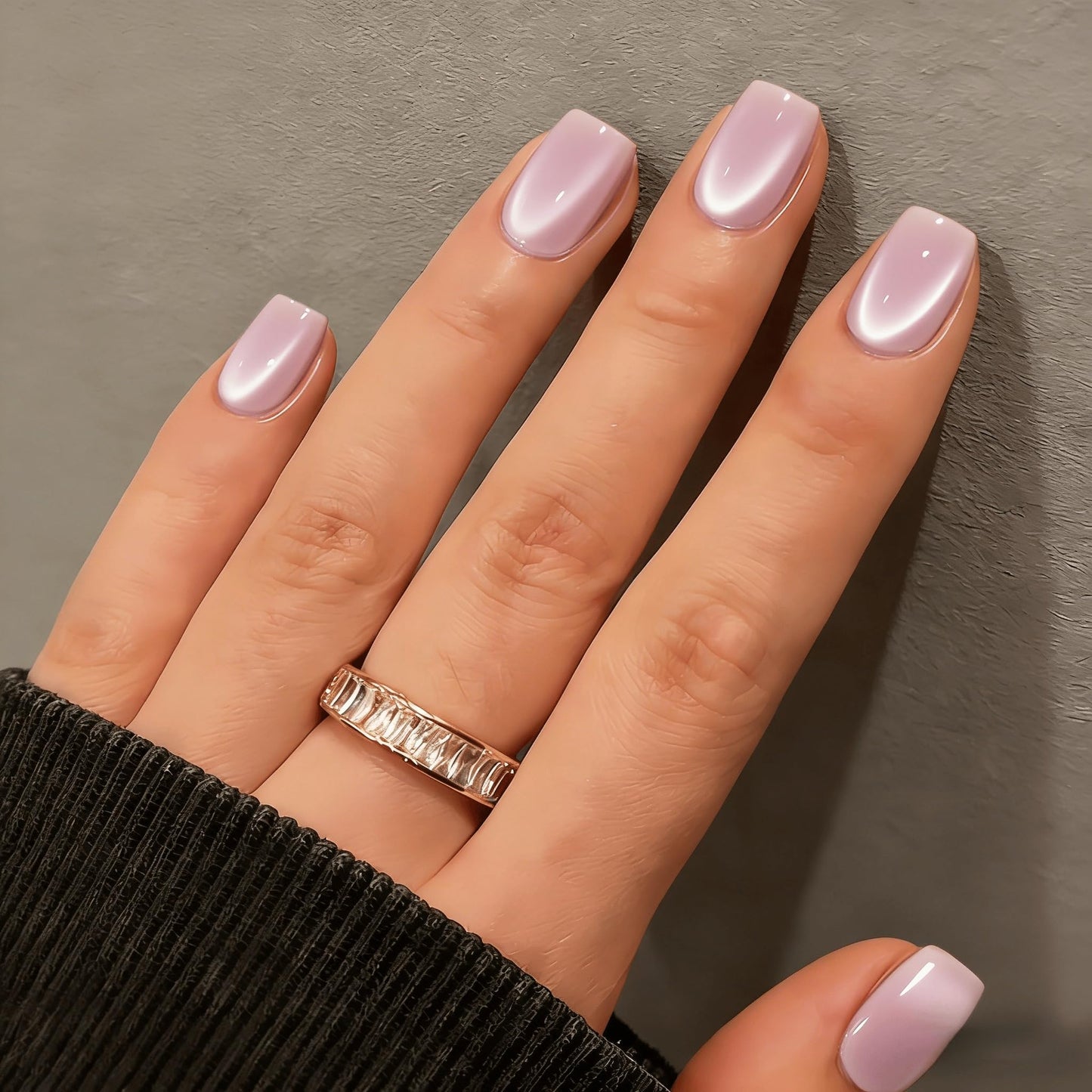 KQueenest Cat Eye Press On Nails Short - Light Pale Pink Press On Nails Square, 30 Pcs 15 Sizes Sparkly Glitter Fake Nails Press ons, Thick Quality, Reusable Small Glue on Nail for Women Summer