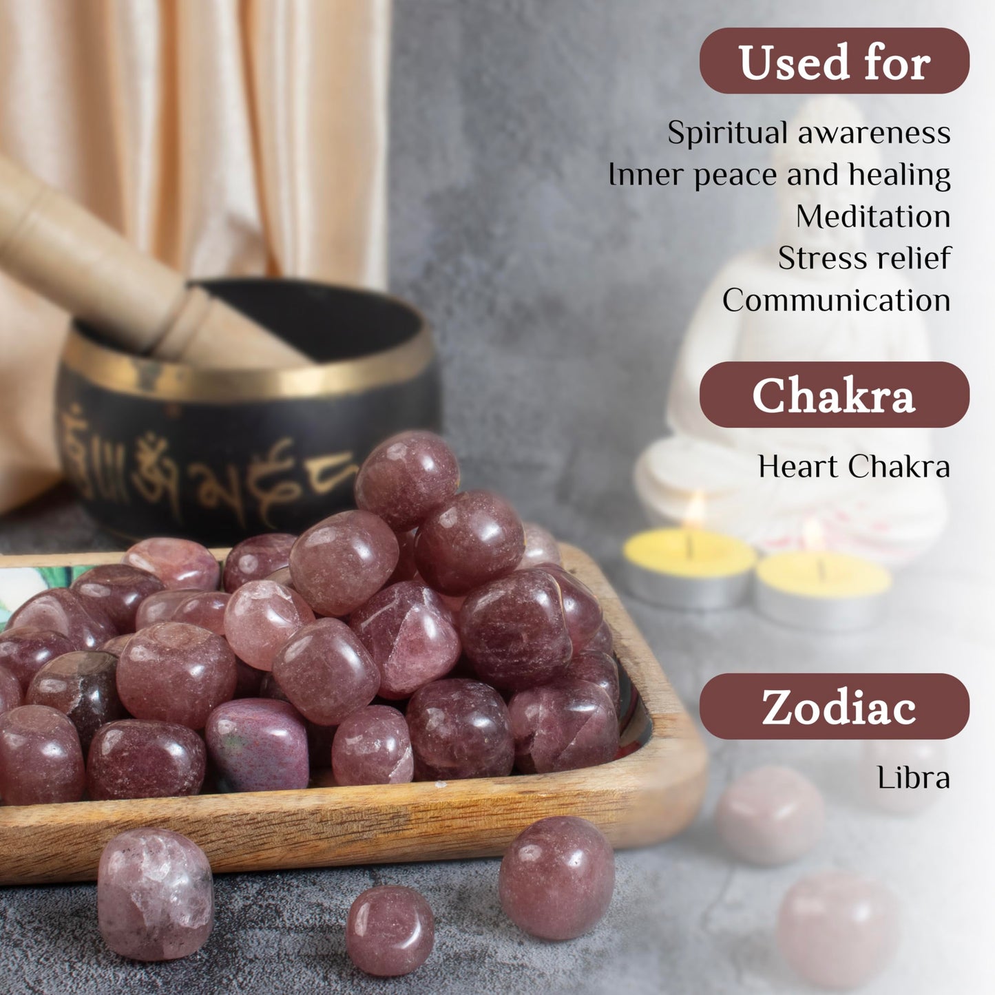 "Crocon 1LB Strawberry Quartz Tumbled Stones and Natural Crystal 2000+ Carats for Reiki Healing Crystal Polished, Chakra Balancing, Reiki Gift, Home Decor Size : 20-25 mm"