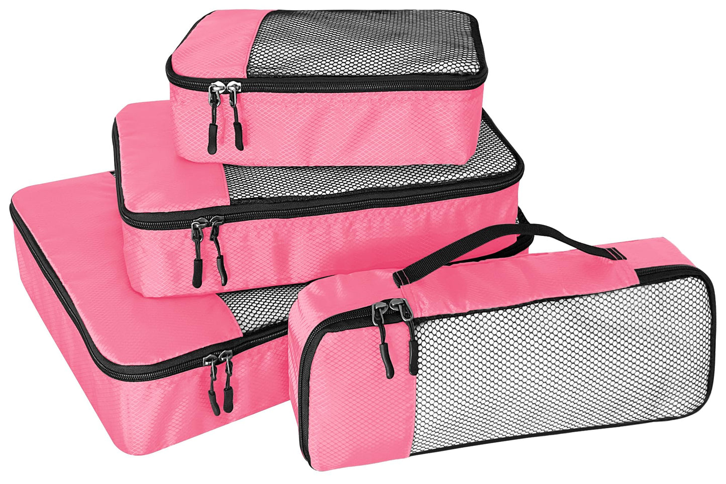 WTREE 4-Piece Packing Cubes Travel Accessories Set for Suitcases - Luggage Organizer Bags with Double Zipper - Mesh Top - Small/Medium/Large/Slim - Pink
