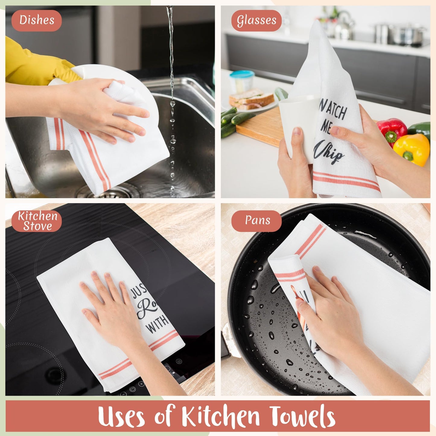 R HORSE 5Pcs Kitchen Dish Towel Funny Cookware Kitchen Dishcloth Absorbent Utensils Themed Cleaning Dishcloth Bar Hand Towel Gift for Baking Lover Mom Women Housewarming New Home