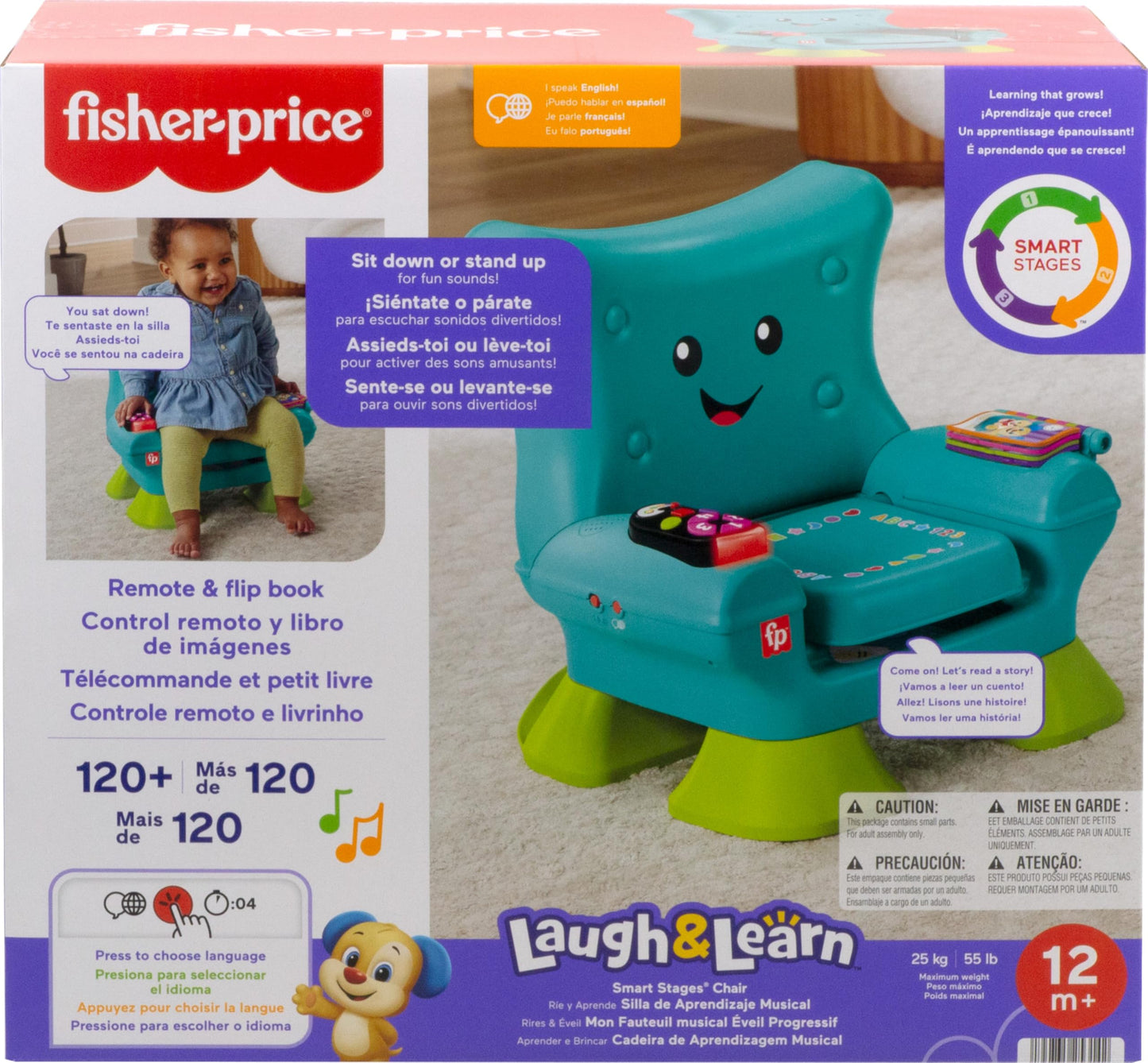Fisher-Price Laugh & Learn Toddler Learning Toy Smart Stages Chair, Teal, Music Lights & Activities for Ages 1+ Years, Multilanguage Version