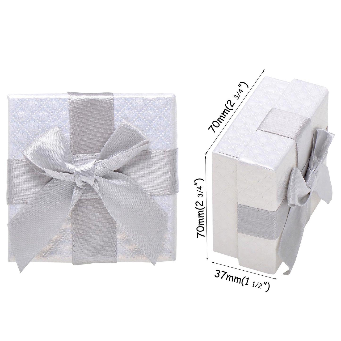 Paialco 2.5" Small Jewelry Gift Box Knotted Ribbon and Foam Filled, Silver White