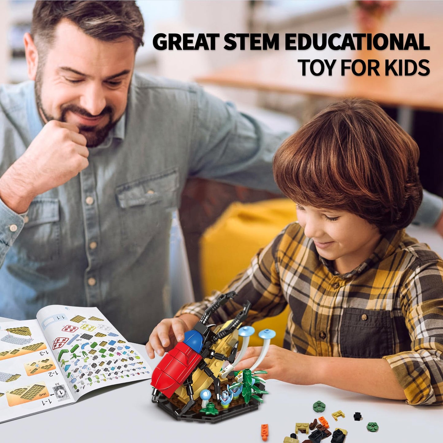 mesproud Ideas Insect Collection Toys, Bug Building Set with Life-Size Blue Morpho Butterfly, Hercules Beetle, Dragonfly and Chinese Mantis Display Models, Nature Décor Gifts for Adults Boys Girls