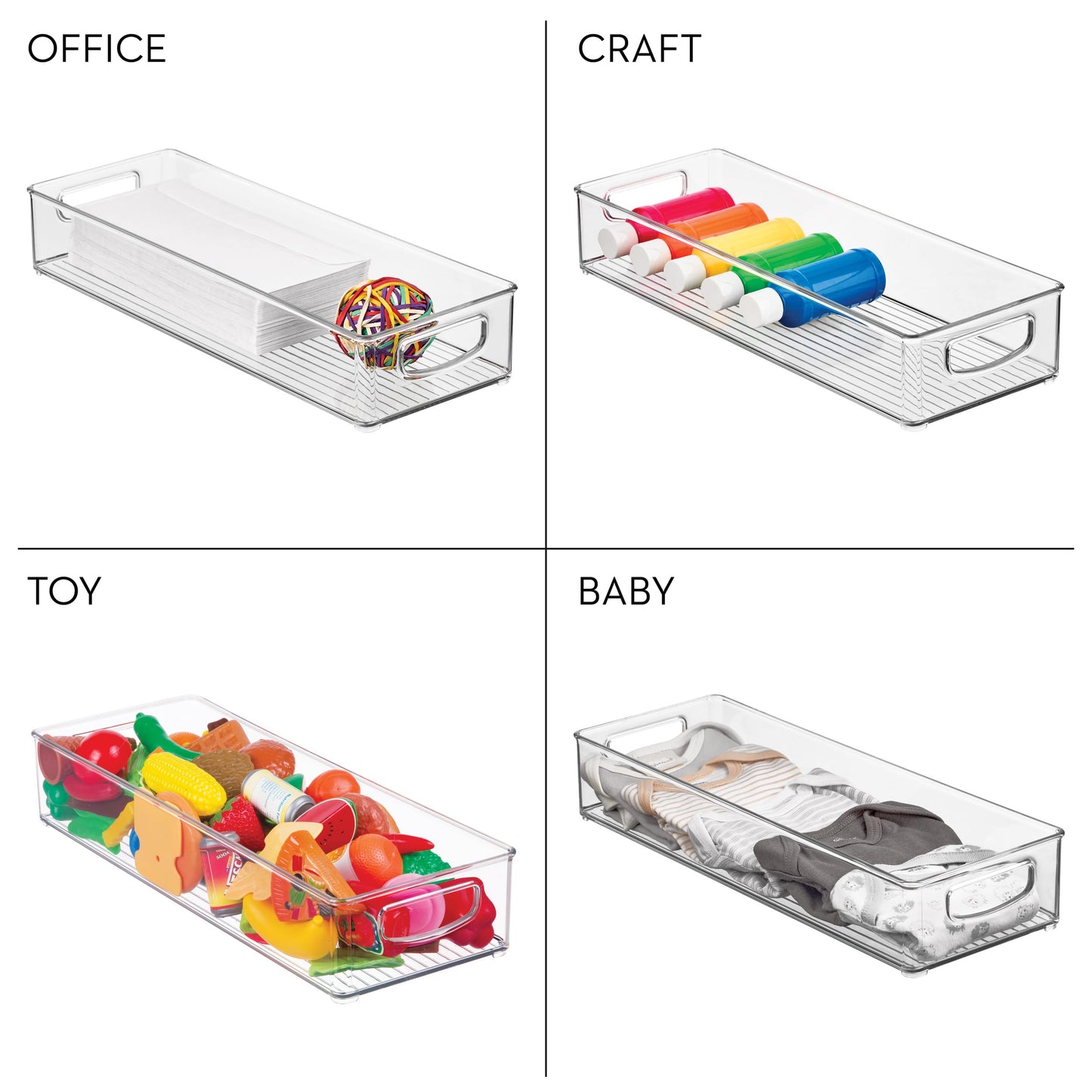 iDesign Slim Extra Long Clear Storage Bin, Narrow Stackable Organizer for Kitchen or Pantry