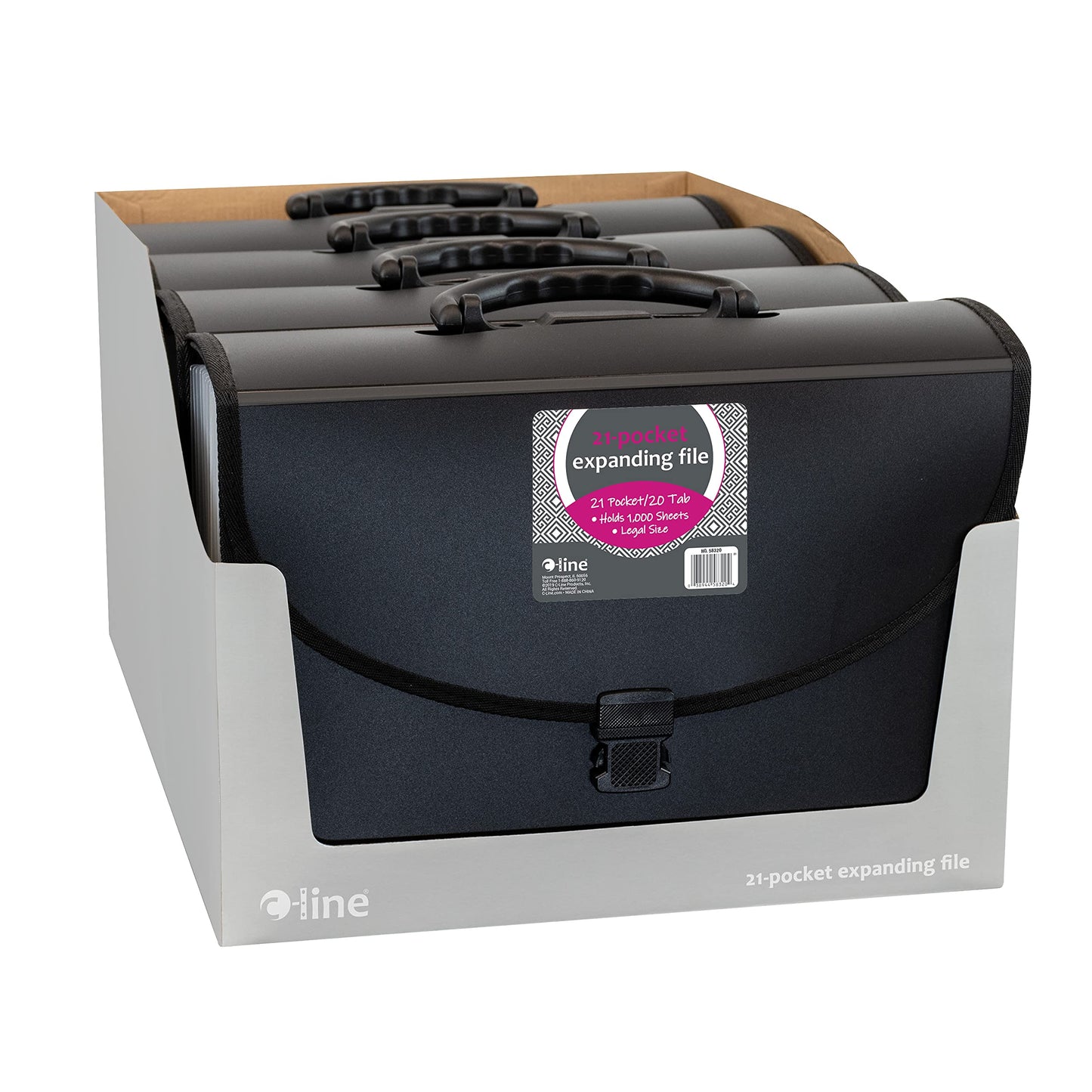 C-Line 21-Pocket Poly Expanding File with Handle, Includes Tabs, Locking Closure, Legal Size, Black (58320), Traditional