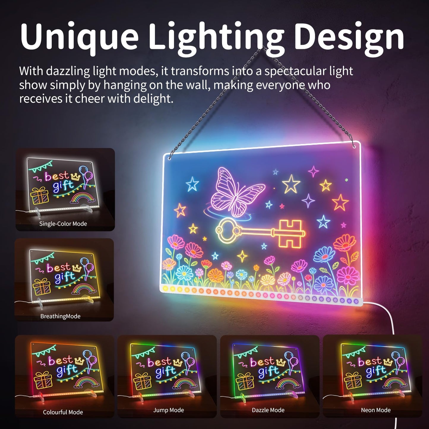 13"x10" Led Drawing Board for Kids, Includes Tracing Book, LED Note Board with 8 Colors, Kids Toy with 13 Light Effects, Light up Drawing Board for Girls & Boys Gifts Age 3+