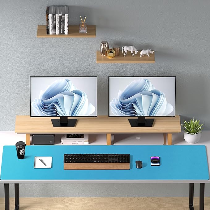 Aothia Leather Desk Pad Protector, Office Desk Mat, Large Mouse Pad, Non-Slip PU Leather Desk Blotter, Laptop Desk Pad, Waterproof Desk Writing Pad for Office and Home (48"x17", Turquoise)