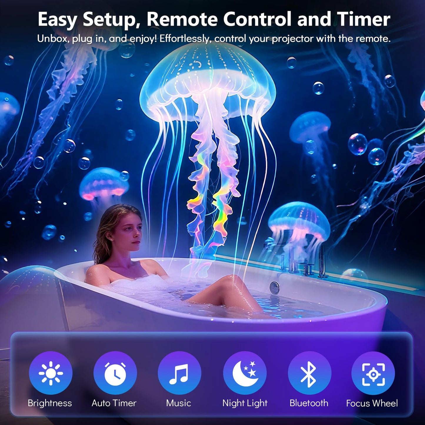 Rossetta 3D Galaxy Projector, 60 Scenes Adjustable Focal Planetarium Projector with Bluetooth Speaker, Timer & Remote Control, Ceiling Projector for Bedroom, Kids Room, Party, Gift for Kids & Adults