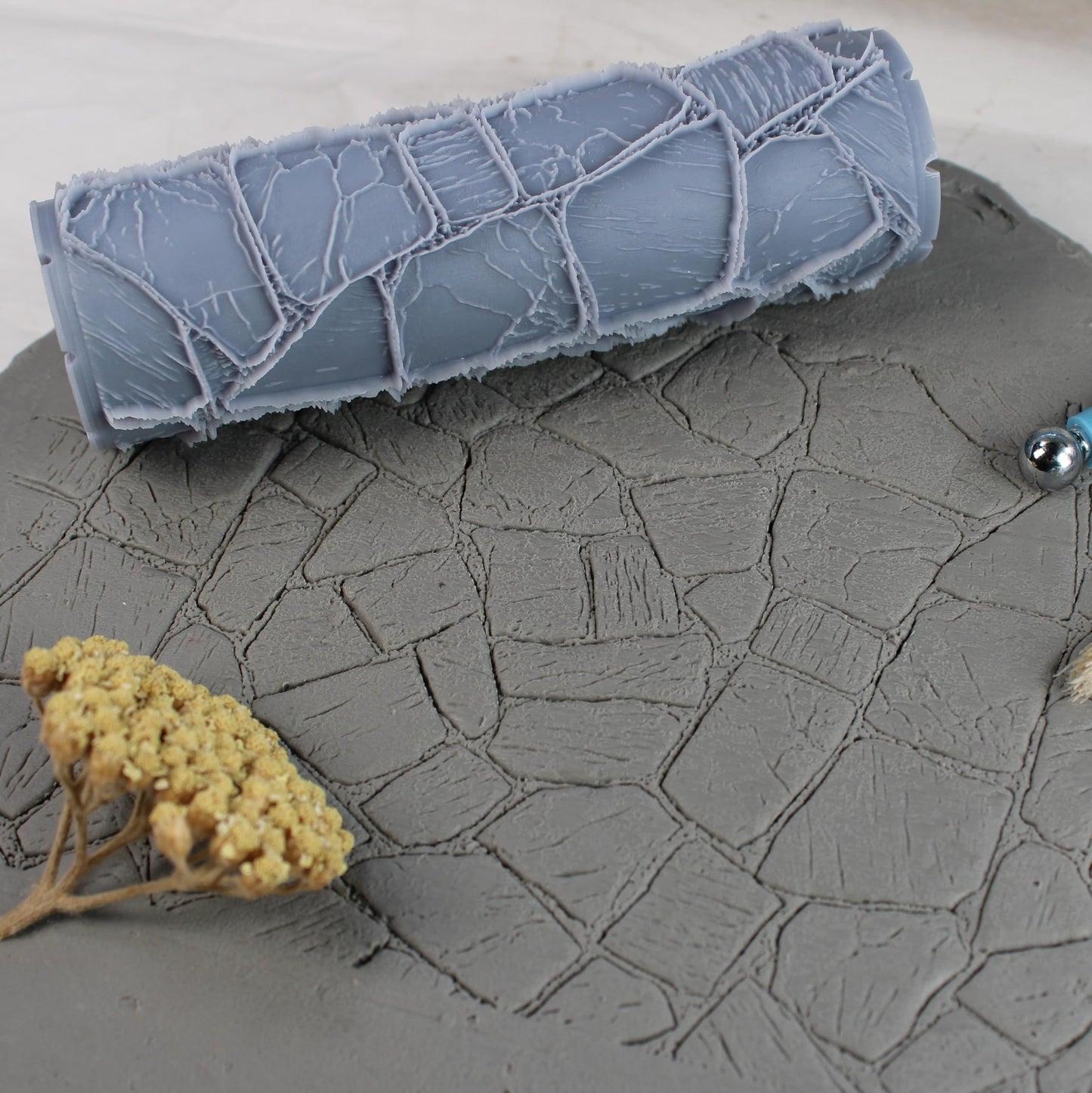 Flagstones Clay Texture Roller (4") - Seamless Set #02 - Embossing Pattern Roller for Polymer & Ceramic Clay, Pottery & Crafts