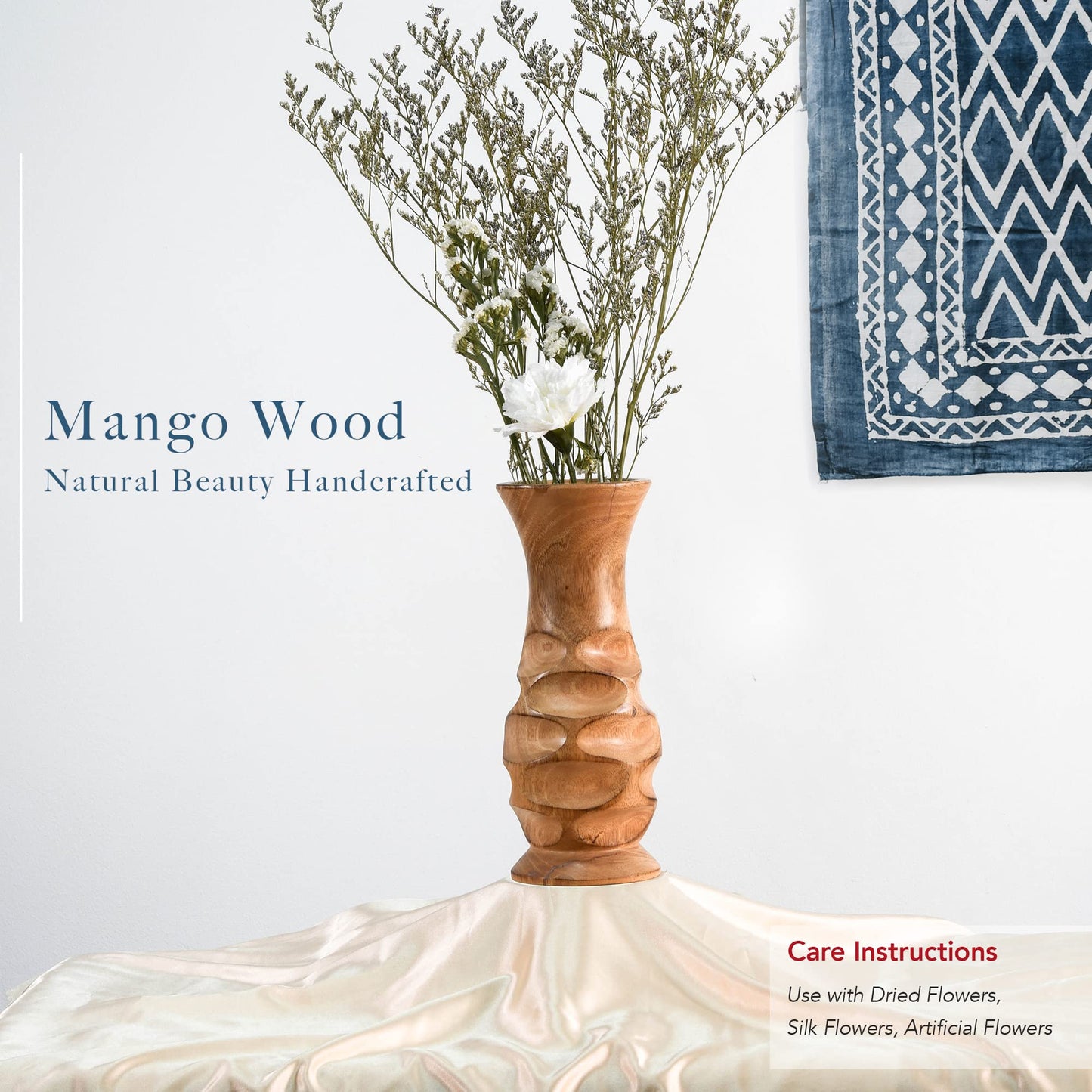 Aeravida Beautifully Carved Natural Mango Tree Wood Rustic Vase | Modern Flower Vase | Mango Tree Wood Kitchen Decor | Handmade Vase | Carved Shaped Vase