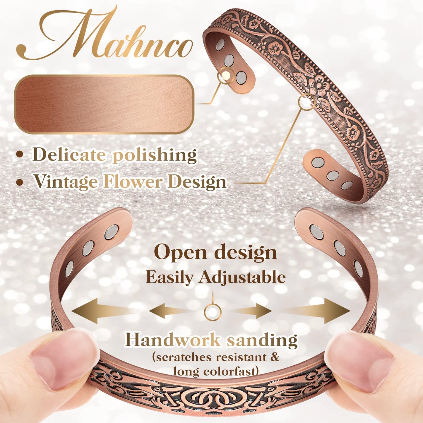 Lymph Drainage Magnetic Copper Bracelet: Magnetic Bracelets for Women & Men, Lymph Detox Bracelet with 6 Magnets - Jewelry Gift Set for Couples