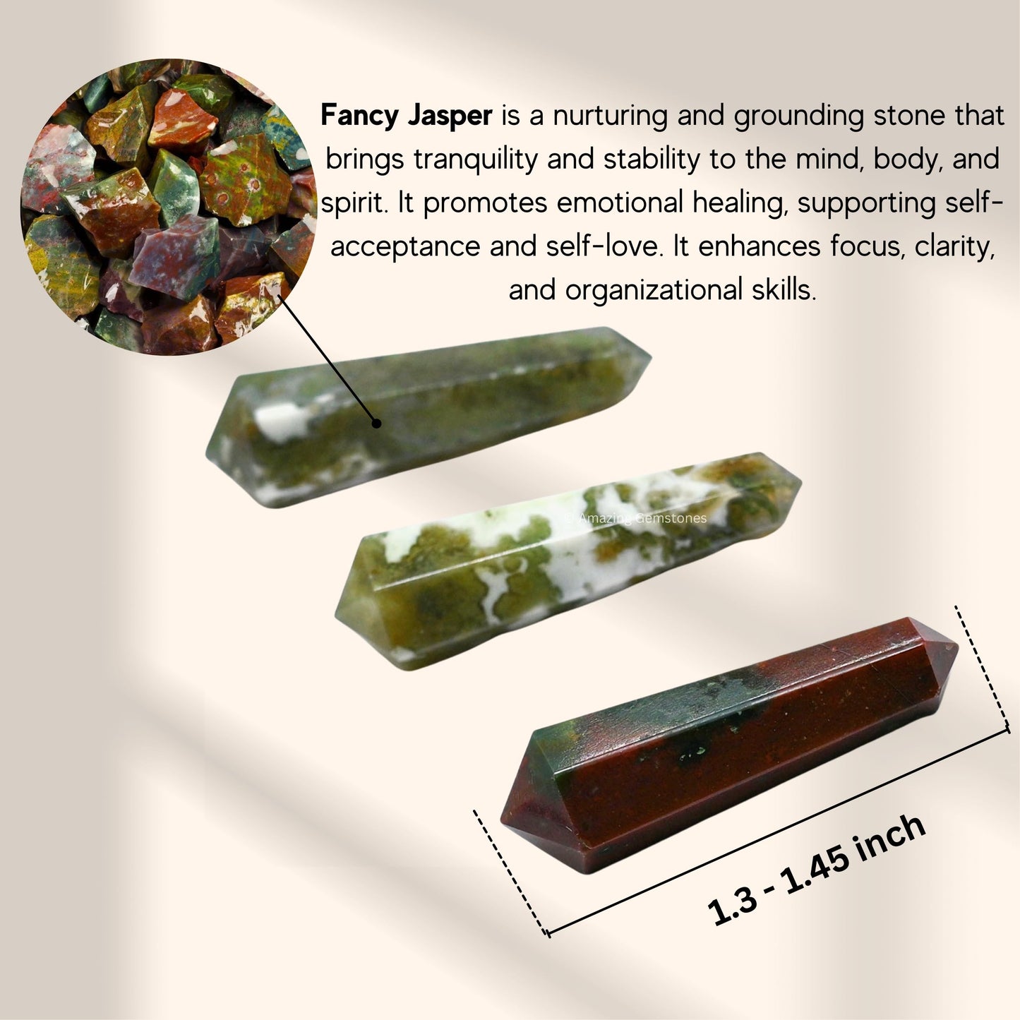 Amazing Gemstone Fancy Jasper Crystal Points Bulk Healing Crystals - Pack of 3 Double Terminated Healing Wand Point Bulk Crystals for Crafts,Crystal Grid,DIY Work - Premium Crystals - Beginners Gift
