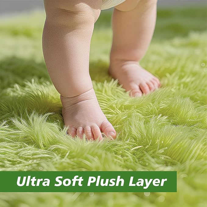 Shag Area Rug for Bedroom 5x8,Grass Green Fluffy Area Rugs for Living Room,Soft Fuzzy Rug Non-Shedding Indoor Plush Carpet for Kids Bedroom Nursery Dorm Home Decor