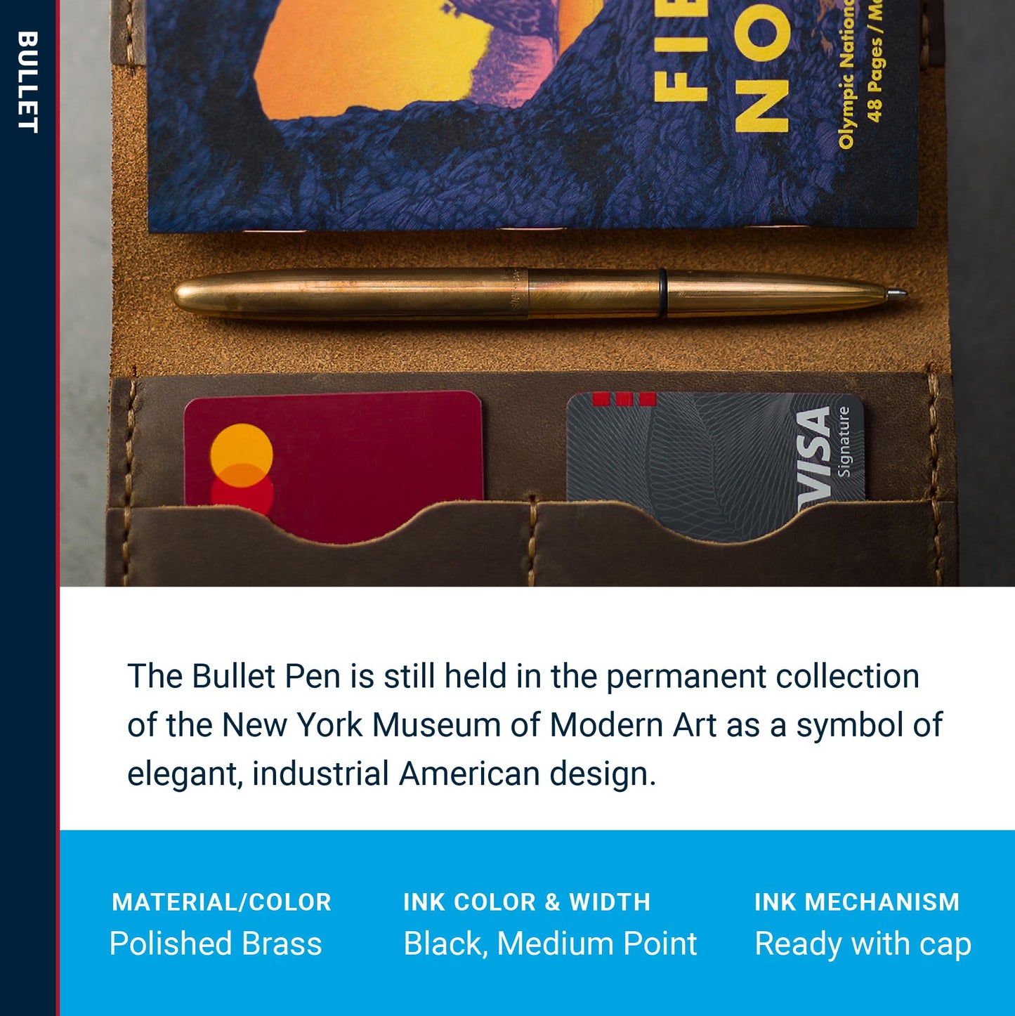 Fisher Space Pen Brass Alloy Bullet Pen, Pressurized Ballpoint Pen, Compact Pocket Size, Writes Upside Down and in Extreme Temperatures, Smooth Black Ink, Medium Point, Gift Box, Made in the USA