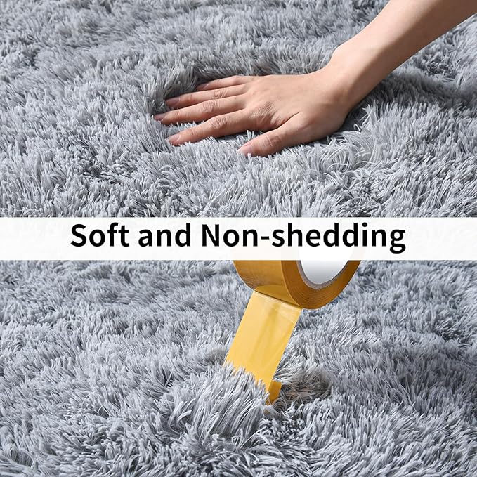 Soft Runner Rugs for Bedroom Hallways, 2x6 Grey Fluffy Shag Throw Area Rug Non Slip for Bedside Dorm, Long Shaggy Furry Carpet for Nursery Living Room