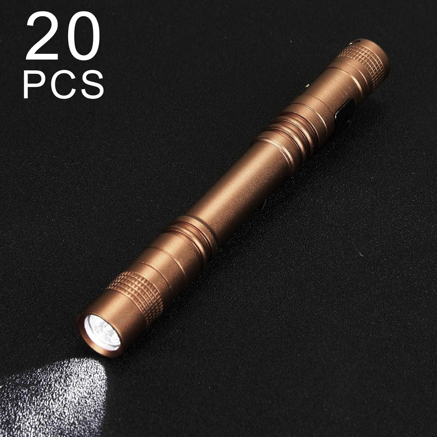 Hortsun 20 Pcs Mini Pen Light Flashlights Father Day Gifts for Men Pocket Flashlights Pen with Clip Small LED Handheld Slim Torches Without Battery(5.12 Inch,Brown)