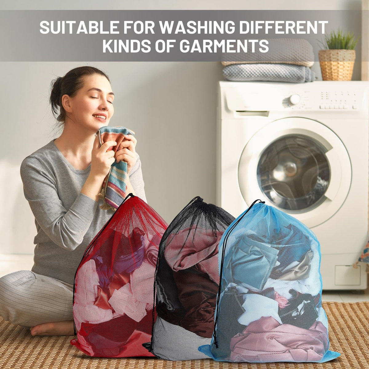 36 Pcs 32x24 in Large Laundry Bag Colorful Extra Large Mesh Laundry Bag Bulk with Drawstring Heavy Duty Mesh Machine Washable Drawstring Pouch (36 Count)