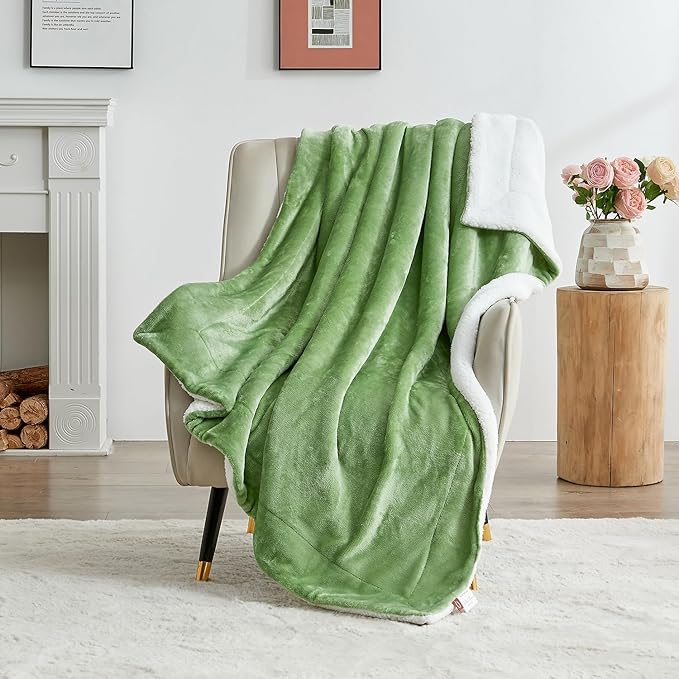 SOCHOW Sherpa Fleece Throw Blanket, Double-Sided Super Soft Luxurious Plush Blanket Twin Size, Sage Green, 60x80 inches
