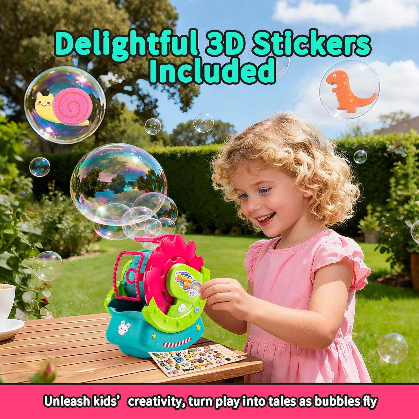 Bubble Machine for Toddlers Kids & Pets, with 8oz Safe Solution, Extra Large & Bubbles in Bubble Maker, Children & Pets Dog Toys Gift, Indoor/Outdoor Birthday Wedding Party Bubble Blower