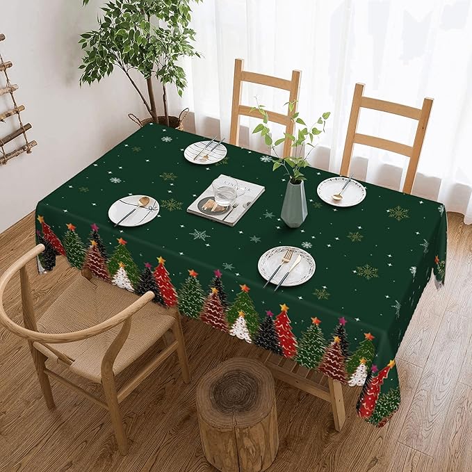 YCness Christmas Snowflakes Tablecloth, Christmas Ornament Ball Colorful Green Golden White Table Cover for Dinner Birthday Holiday Party Kitchen Colorful Red White Table Decor 60x110 Inch