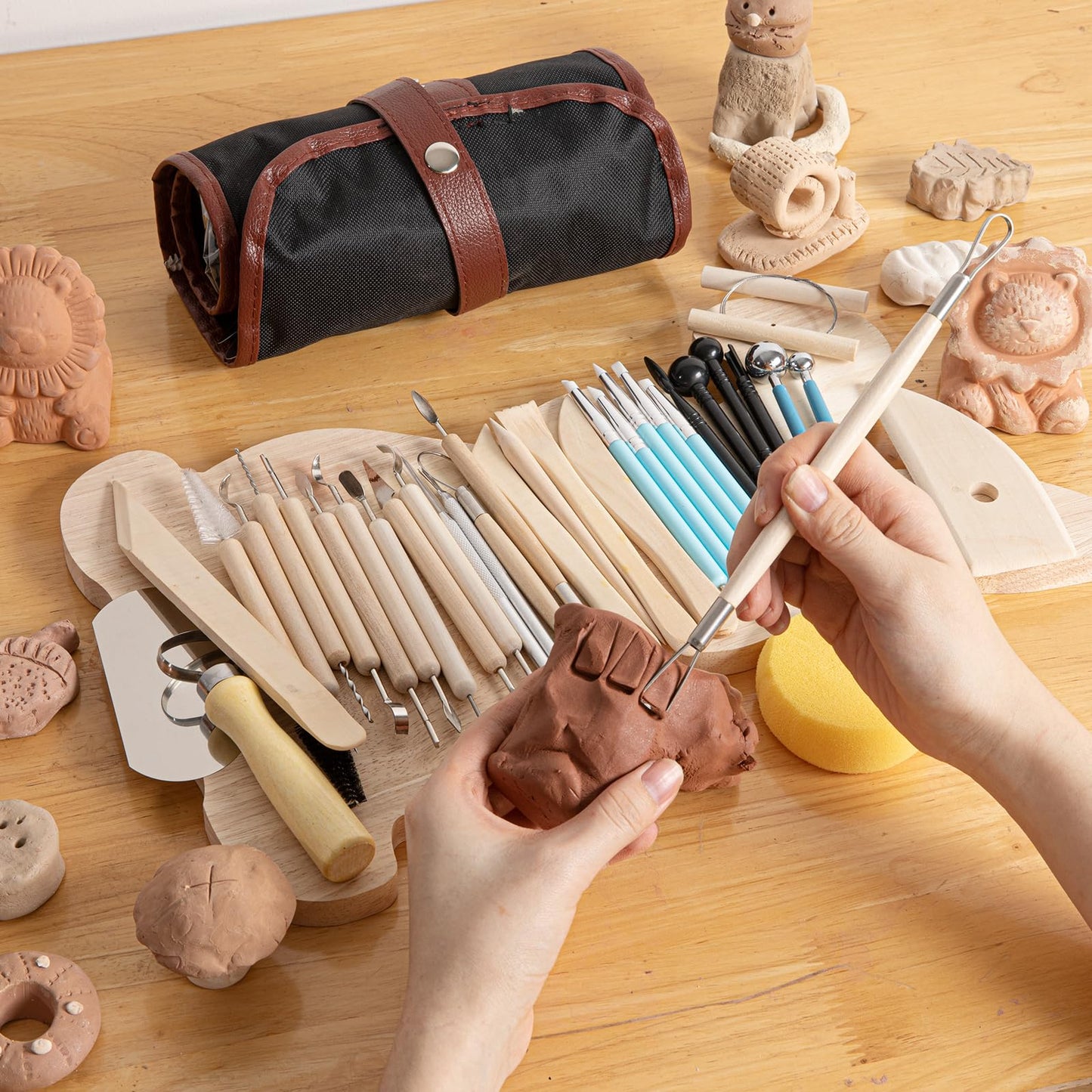UUSYCUN 36PCS Pottery & Clay Sculpting Tools, Ceramics Polymer Tools Set, Clay Modeling Tools with Case for Air Dry Clay, Carving, Molding, Pottery Wheel, Crafting Supplies, Pros, Beginners, Adults