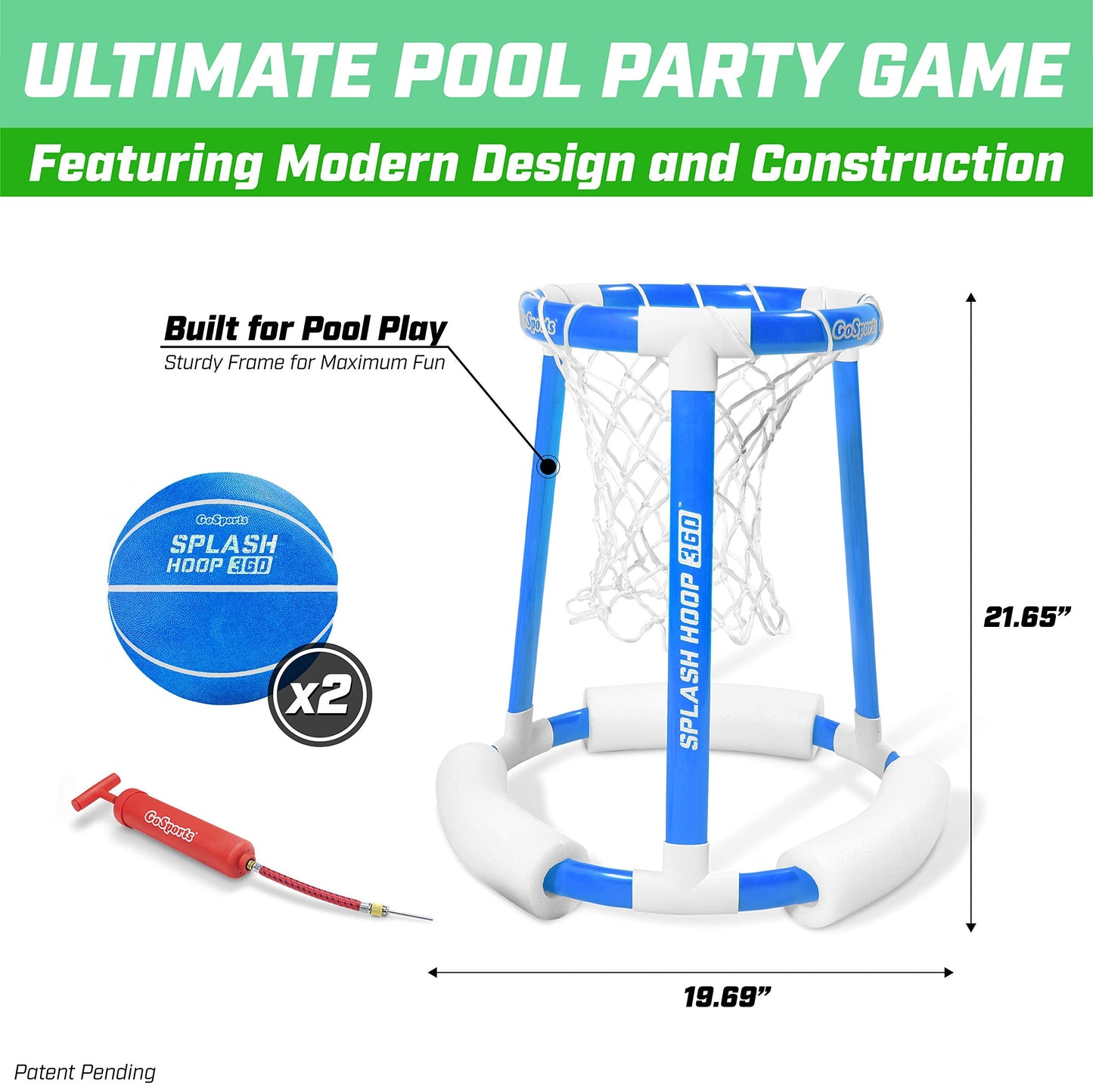 GoSports Splash Hoop 360 Floating Pool Basketball Game Includes Hoop, 2 Balls and Pump
